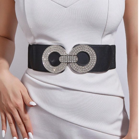 Accessories - Silver/Black Rhinestone Stretch Belt